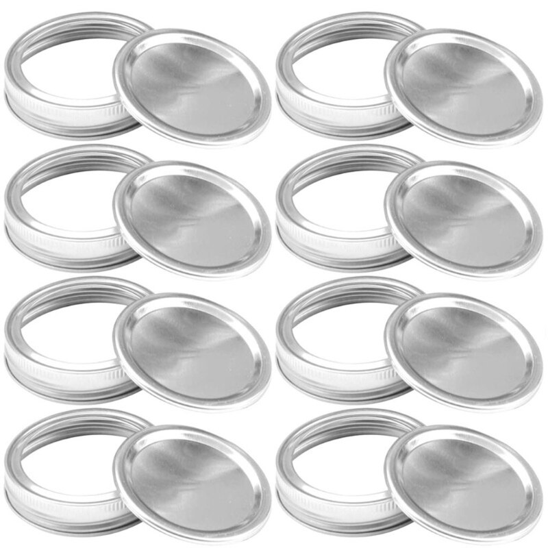 Tapas de conservas, tapas y bandas de tarros de masón de boca Regular, tapas de acero inoxidable para tarro de masón de boca ancha 10 paquete 70M (plata)