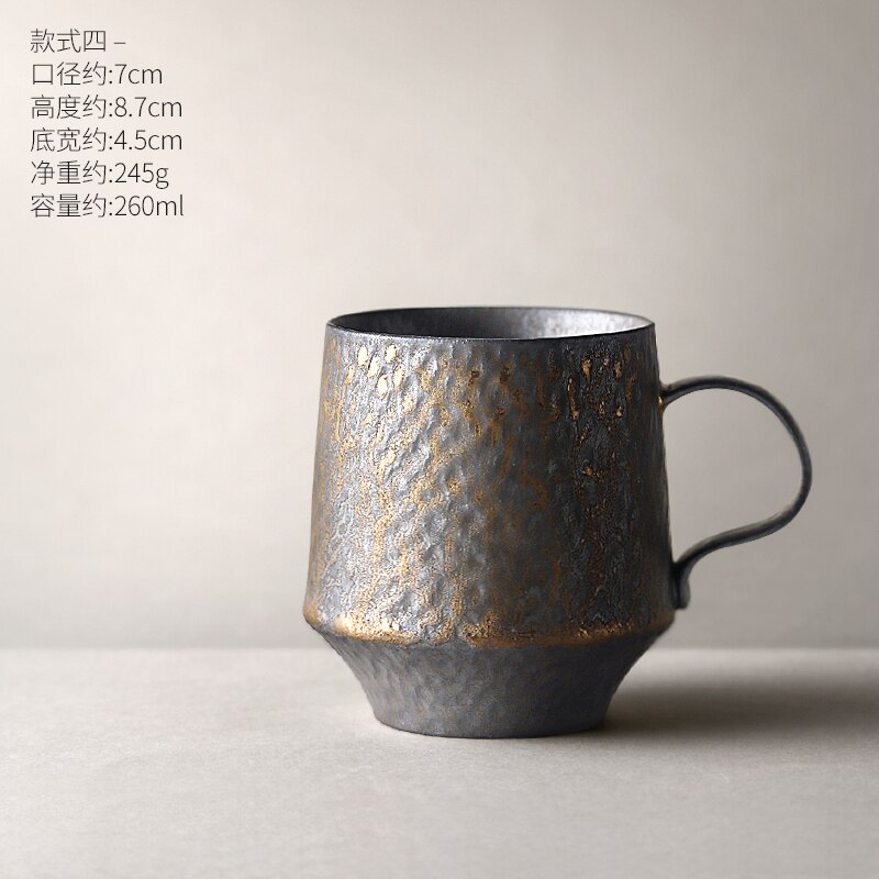 Japanska porslin tekoppar retro kaffekopp vintage hushållsvatten kopp mugg svart tazas de ceramica creativas latte kopp tekopp: Stil 4