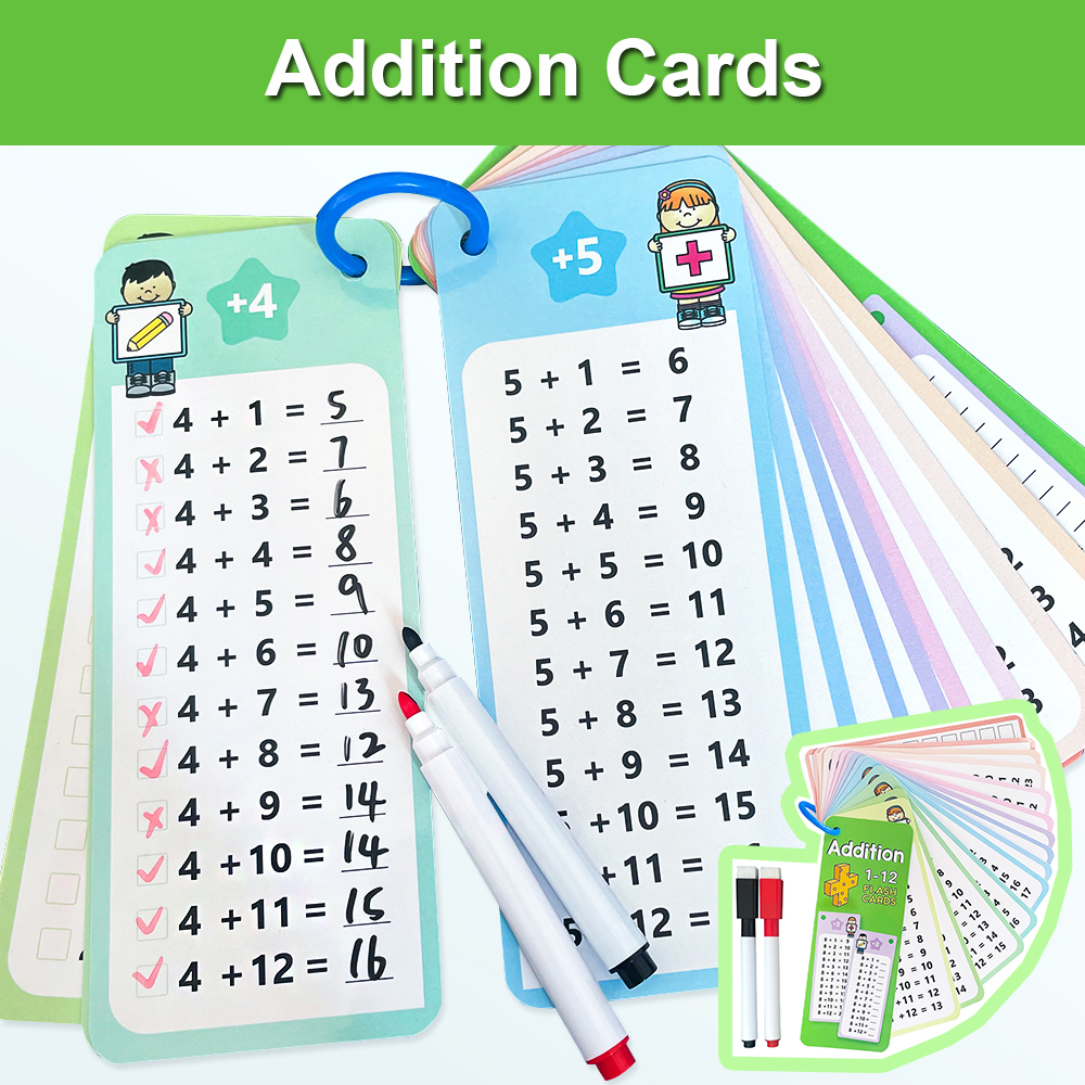 1-12 cartes de faits d'addition, cartes de table d'addition, outil d'apprentissage des mathématiques à contrôle automatique, formation mathématique Montessori, outils pédagogiques