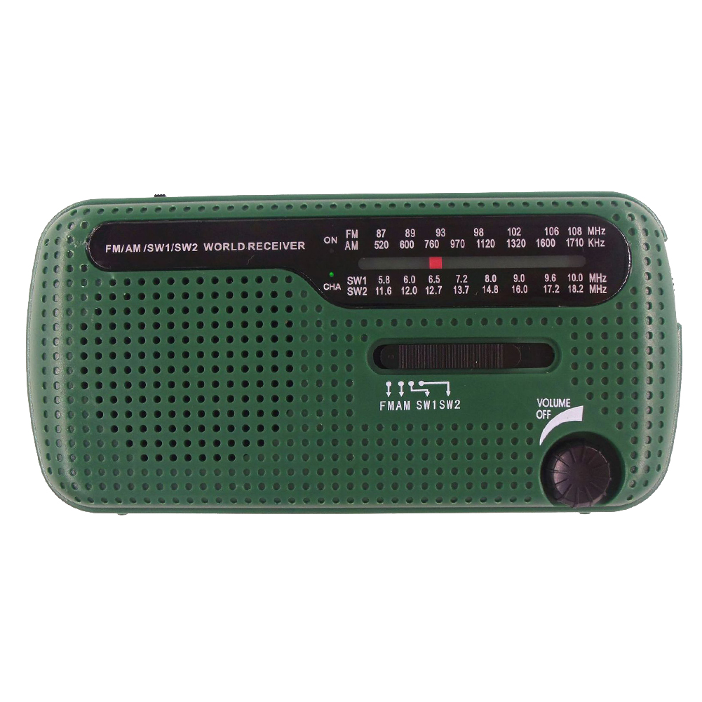 Solar Hand Crank Radio Portable AM/FM Radio with LED Flashlight for Outdoor: green