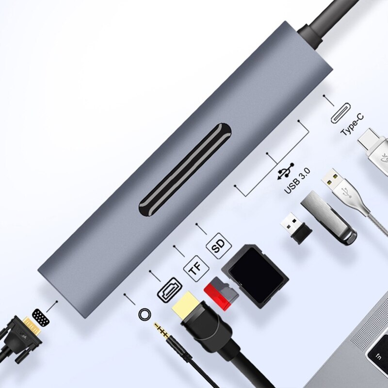 066A 9 in 1 USB 3,1 Typ-C Docking Bahnhof HDMI-kompatibel VGA PD Adapter Festplatte USB-C Hub Konverter SD Leser für Notizbuch