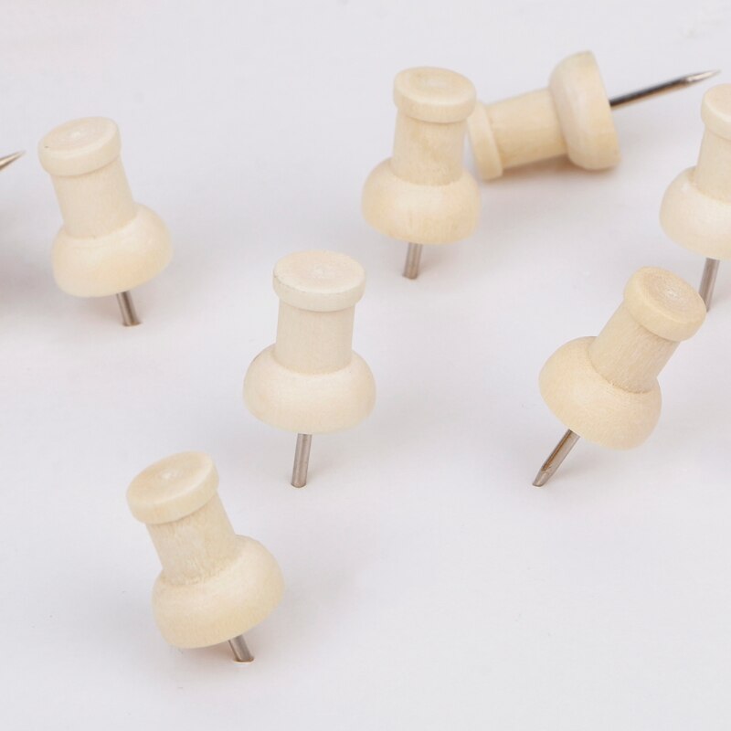 40 Pcs Wooden Thumbtack Decorative Drawing Push Pins Wood Head Office