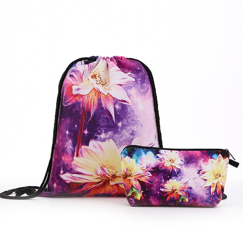 Mochila flor pintura a óleo drawstring natal terno cosmético drawstring moda impressão sacos de viagem dos homens das mulheres ombro novo