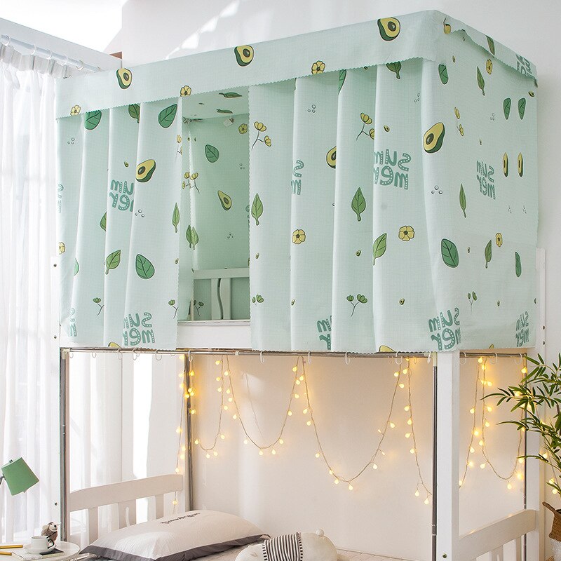 Gedruckt Schlafsaal Bett Vorhang mit Seil & Schließe College Einzel Bett Schatten Tuch für 4/4,5 zoll Etagen Bett TB: Green avocado / Height 1.15m