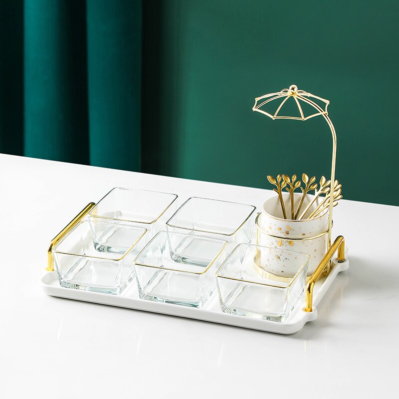 Plateau en verre doré, séparation des fruits secs, bol de séparation des aliments, plateaux décoratifs pour la maison, assaisonnement de cuisine, combinaison de vaisselle