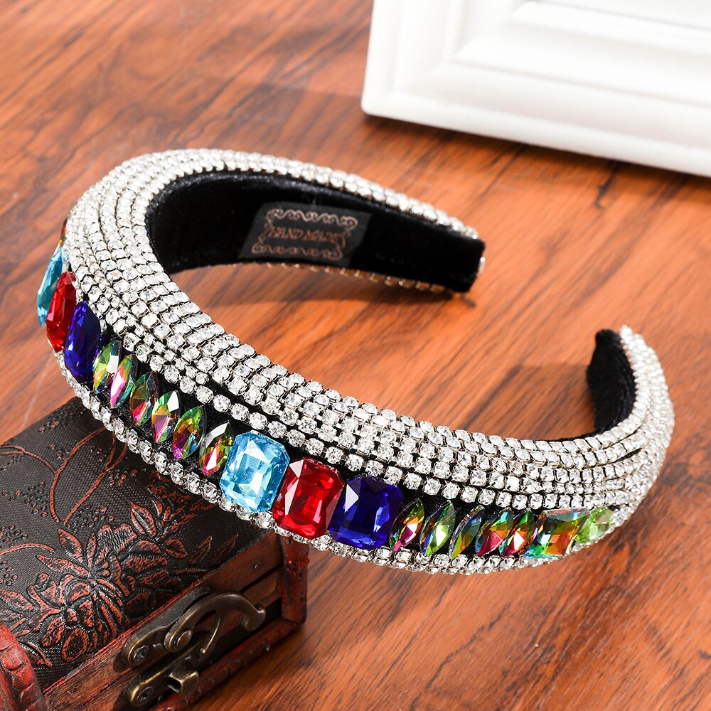 Molans prachtige grote gekleurde edelstenen hoofdband met brede rand, heldere diamantsteek, handmatige haarband, haaraccessoires voor vrouwen: B