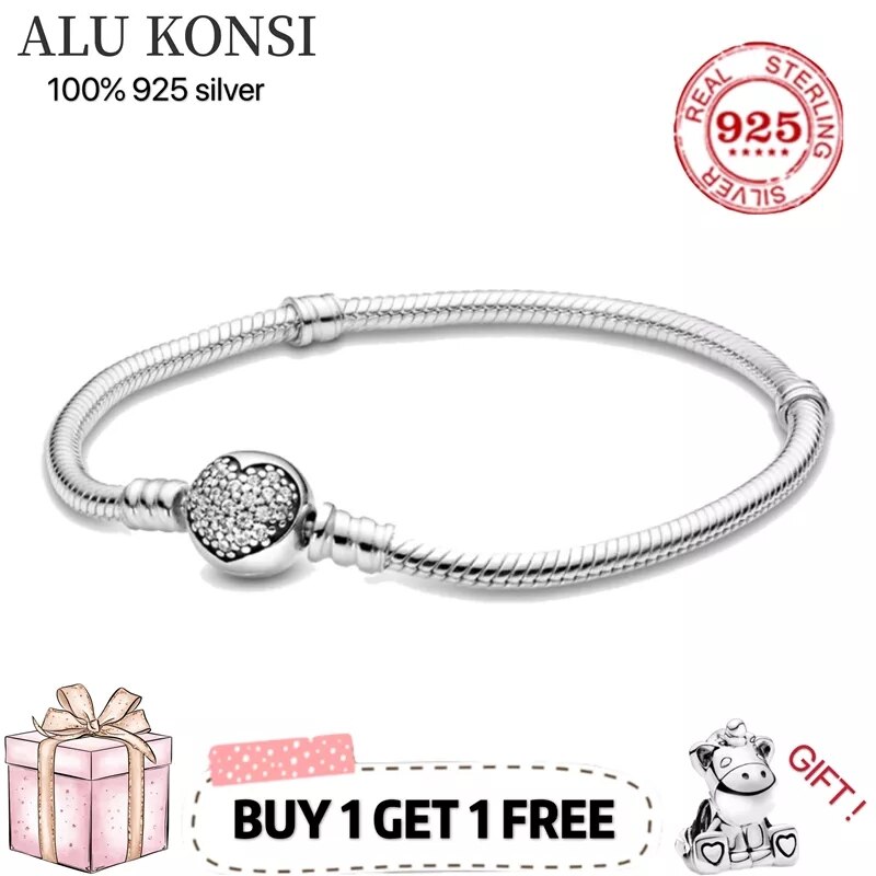 Echtes armband aus 100% 925 sterlingsilber-pfannen, liebesherz-armband für damen, passend für originellen diy-charm-schmuck