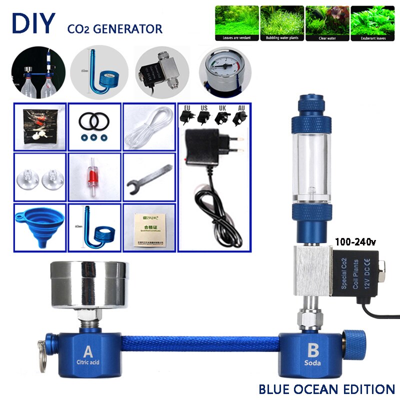 Aquarium DIY CO2 generator,withsolenoid valve Bubble Counter Diffuser Reaction System kit for Aquatic plant Growth CO2 Equipmenr