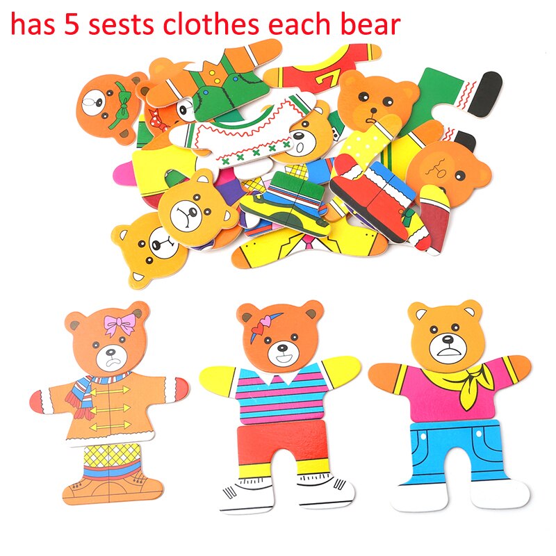 Houten puzzelset baby educatief speelgoed beer verschoningskleding puzzels kinderen houten speelgoed