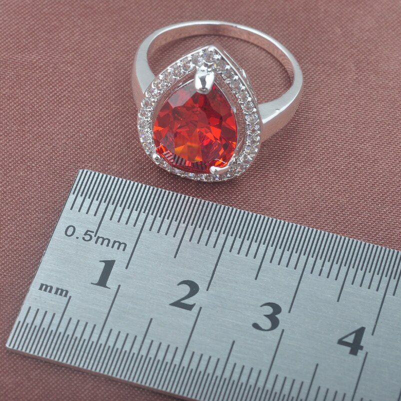 Rød granat vand sølv farve smykkesæt til kvinder armbånd halskæde vedhæng øreringe ring  yz0568