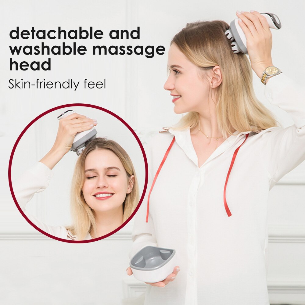 4D Electric Head Massager Wireless Scalp Massage IPX7 Waterproof Promote Hair Growth Body Deep Tissue Kneading Massage
