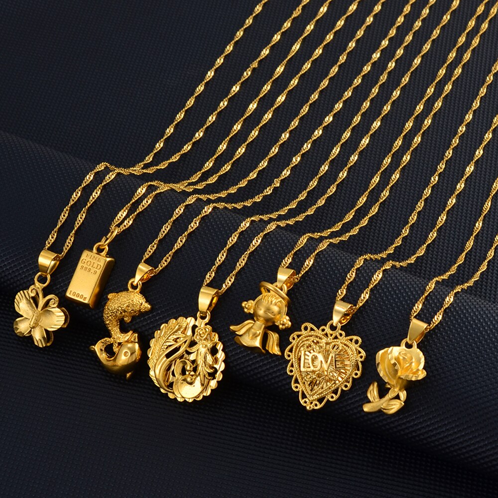 Anniyo Charm Butterfly,Heart,Dolphin,Rose Flower,Peacock &amp; Angel Pendant Necklaces Stylish Party accessories Jewelry #025107