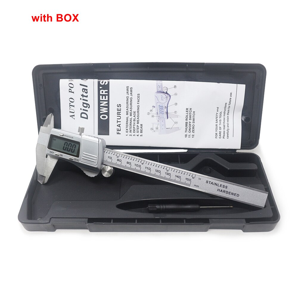 Stainless Steel Digital Caliper 150mm MM / Inch High Precision Electronic LCD Vernier Caliper Micrometer Measuring Tools: caliper with box