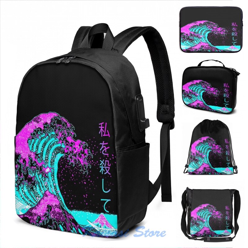 Esthetische De Grote Golf Van Kanagawa - Hokusai Usb Lading Rugzak Mannen Schooltassen Vrouwen Tas Reizen Laptoptas