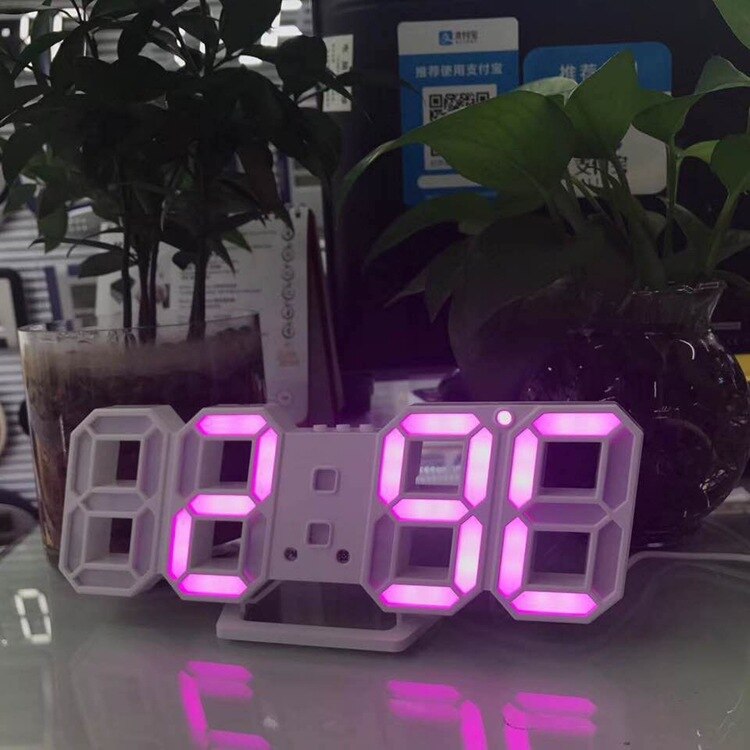 Relojes con alarma digital LED, reloj de pared 3D de dígitos grandes, 8 formas, estante para reloj electrónico, reloj Nixie, reloj, Mural Horloge en la pared del hogar: Naranja