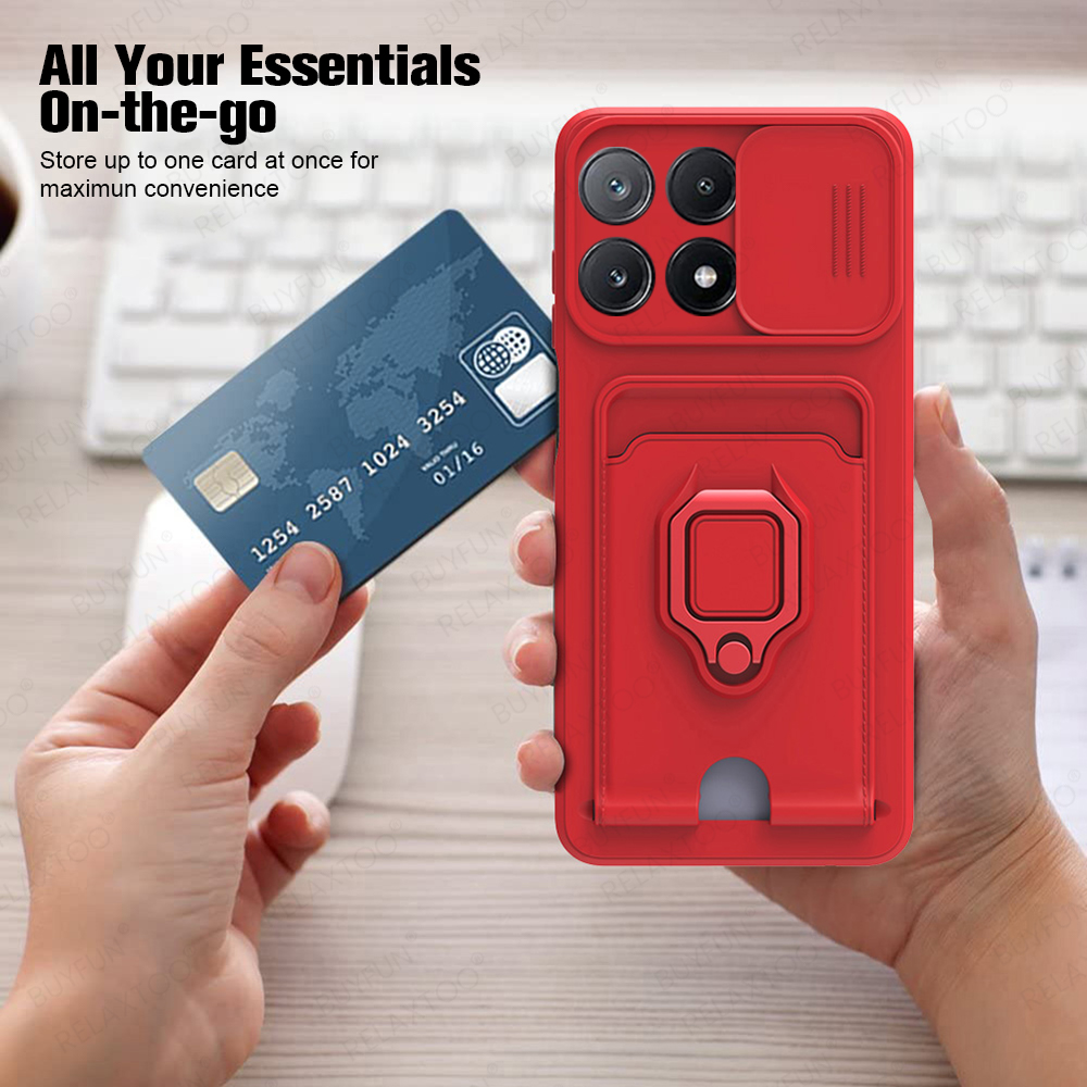Slide Camera Lens Protection Case For Xiaomi Poco X6 Pro Card Slot Stand Holder Magnetic Cover Coque PocoX6 Little X6Pro X 6 5G