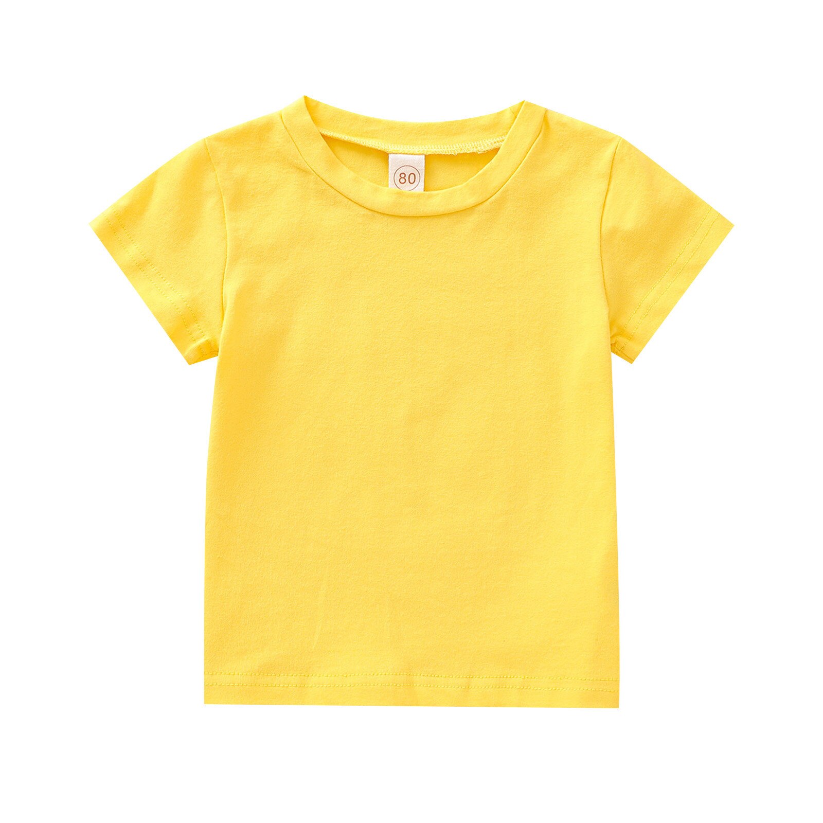 Summer Kids Solid shirts Children Short Sleeve Pullover Shirts Toddler Boys Girl Soft Breathable Tshirt O-neck Casual Tee Tops: Yellow / 110