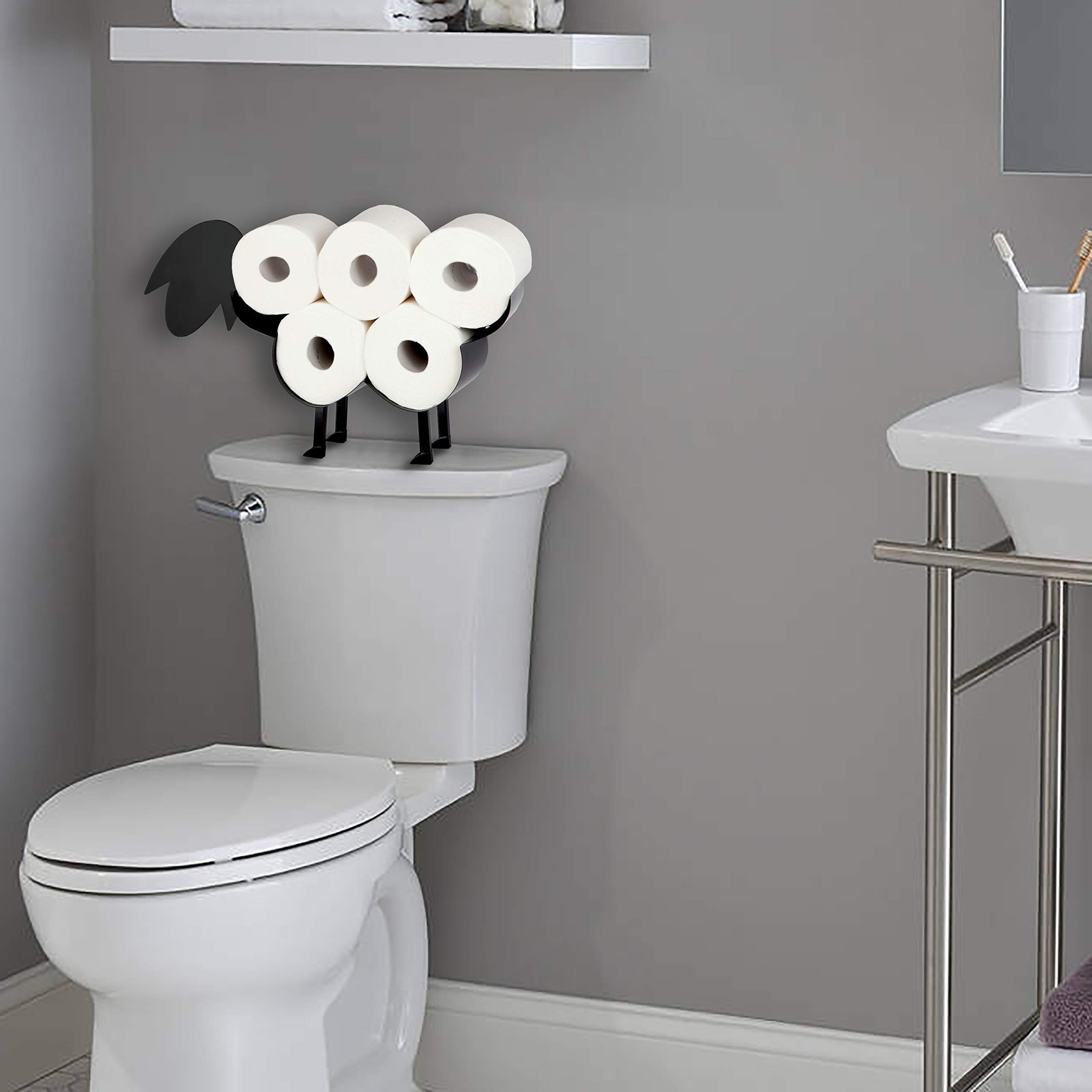 Toilet Paper Roll Holder Bathroom Wall Mounted Loo Rolls Storage Metal Rack Mount Hold up 7 Rolls Novelty Sheep Holder