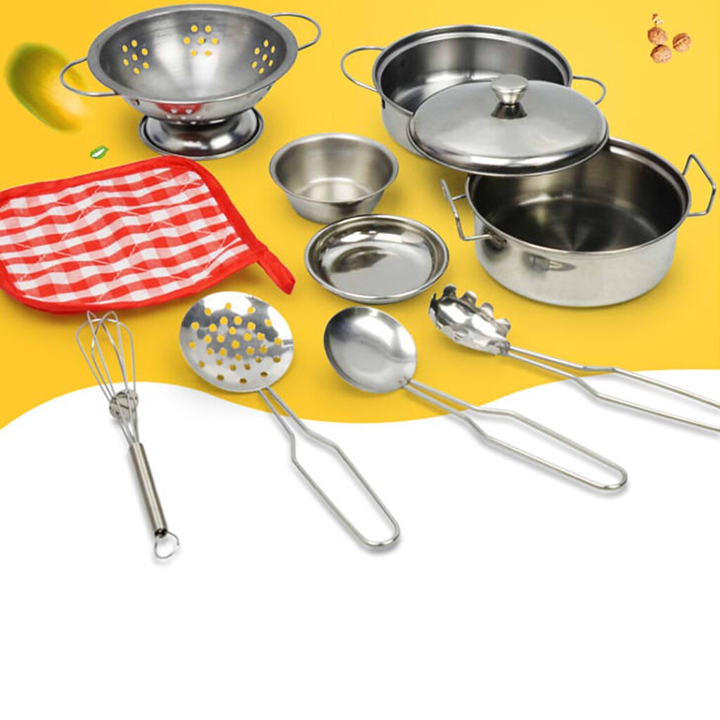 10Pcs Rvs Voorgewende Spelen Kookgerei Set Kids Educatief
