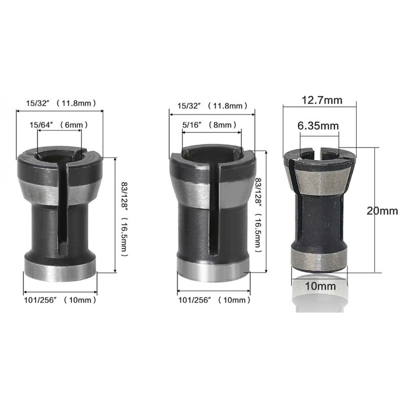 1Pc Collet Chuck Adapter Engraving Trimming Machine Electric Router 6.35mm/8mm/6mm