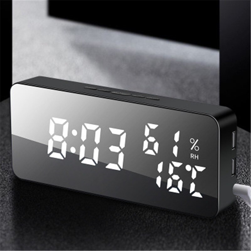 phone charging mirror wall-mounted alarm clock snooze sound control temperature and humidity LED color changing clock