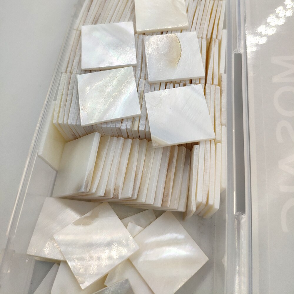 Azulejo de mosaico de nácar para manualidades, baldosa con forma de abanico, cuadrado, redondo, hexagonal, Color blanco puro, 25 piezas, decoración DIY: Square
