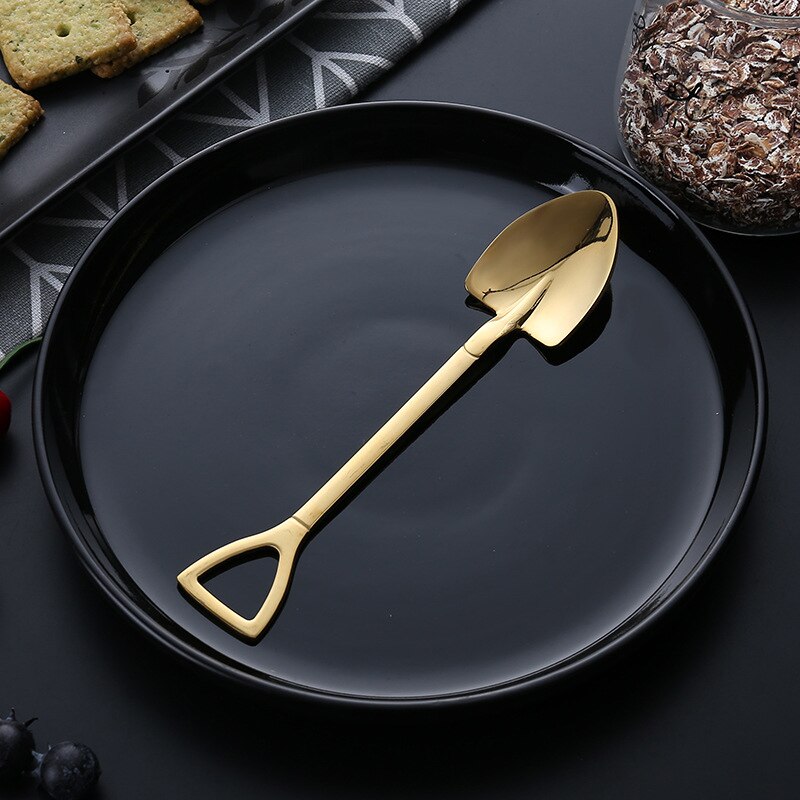 ¡En Stock! Cuchara de acero inoxidable con pala de hierro para café, cucharilla de helado Retro, cucharilla cuadrada bonita, accesorio de cocina, cuchara de café: Gold L