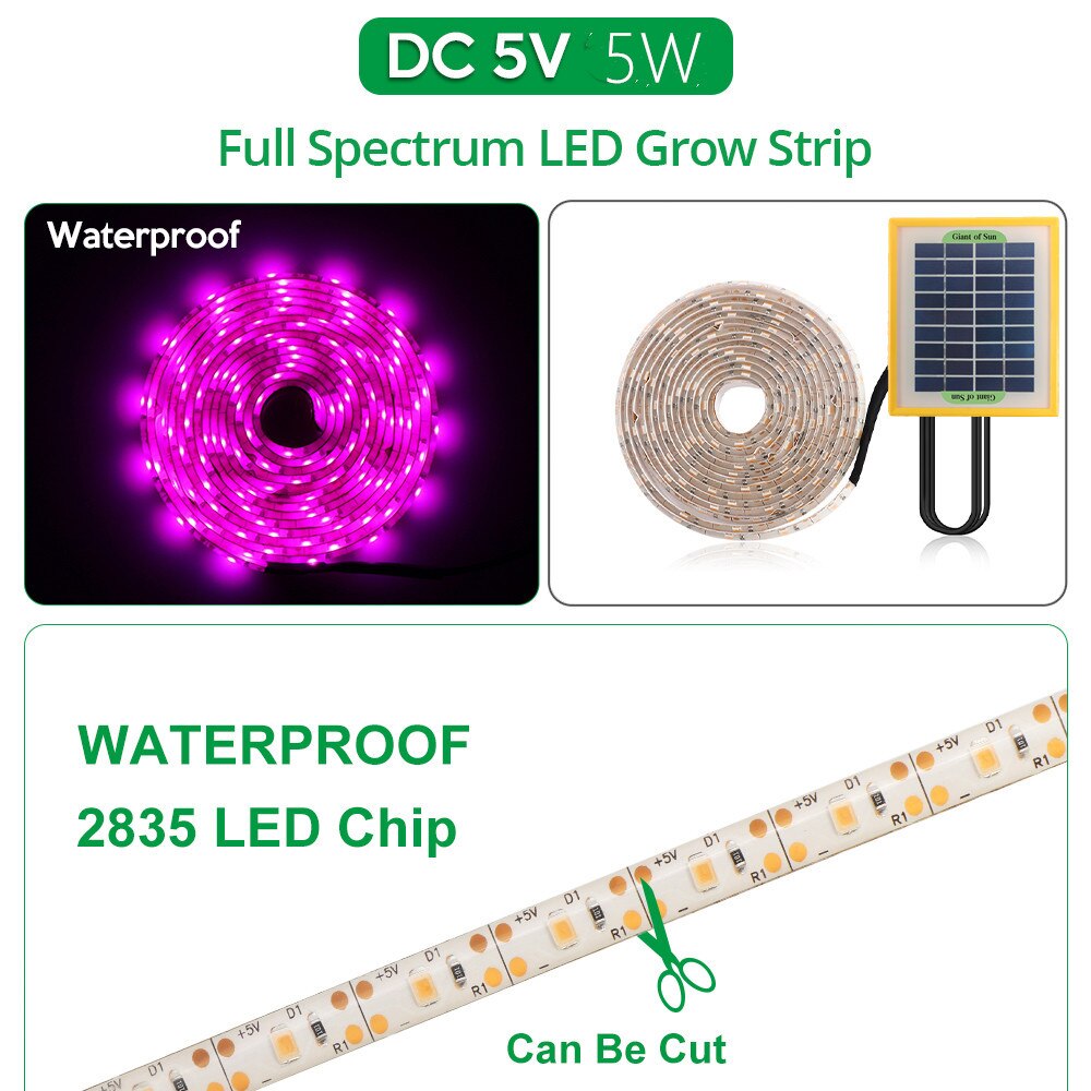 Solar Panel Light Farmhouse Grow Light 5W Solar Panel Flexible Waterproof 0.5/1/2/3/5M Solar Power Lamp Beads Light Spectrum
