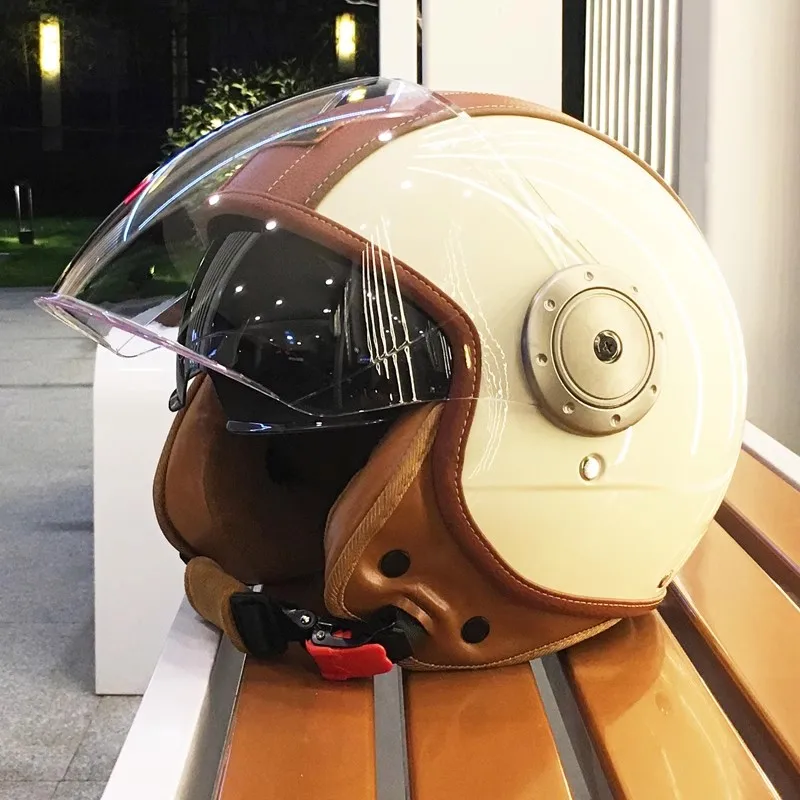 Elektrische Motorrad Intelligente Bluetooth Helm Warme Gehörschutz Motorrad Retro Stil Helm Drei-viertel Halb Helm: Beige