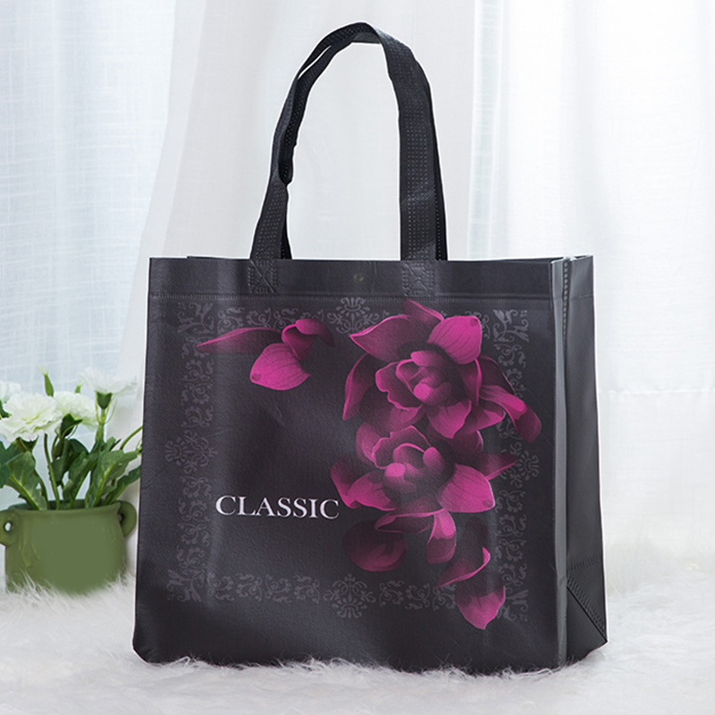 Neue Nicht-gewebte Stoff Rose Blume Einkaufstasche Wiederverwendbare Tasche Handtasche Eco Freundliche Tasche Jahrgang Schwarz Reise Lagerung Lebensmittel tasche