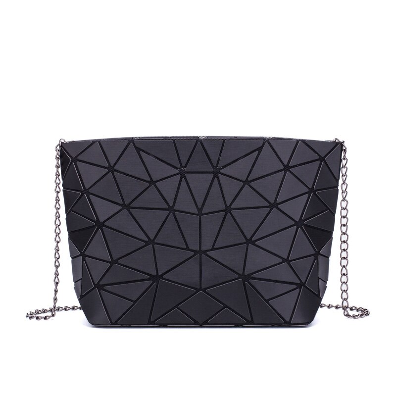 Women Chain Shoulder Bag Luminous sac Bao Bag For Girl Geometry Messenger Bags Plain Folding Crossbody Bags Clutch bolso: Black