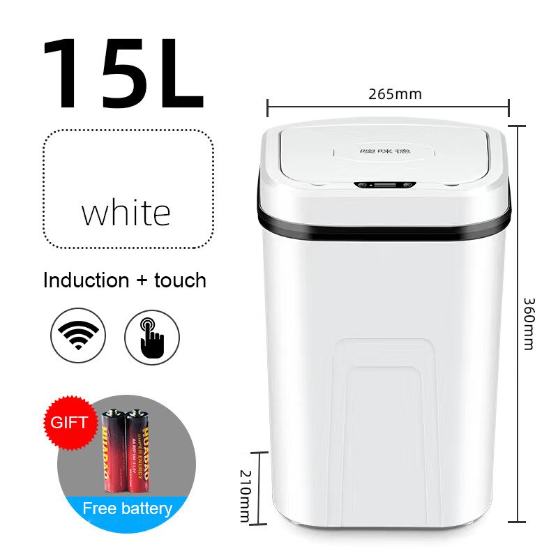 15l smarte sensorer skraldespand husstandsstue badeværelse skraldespand med låg smart skraldespand: Batteri hvid