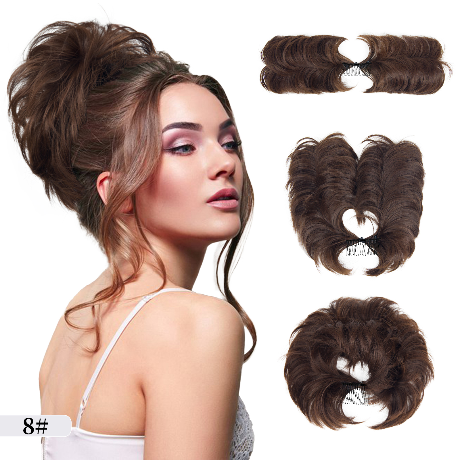 Postiche chignon décoiffé bon marché pour femme, peigne à clipser, court, droit, polyvalent, ébouriffé, facile: 4/30HL