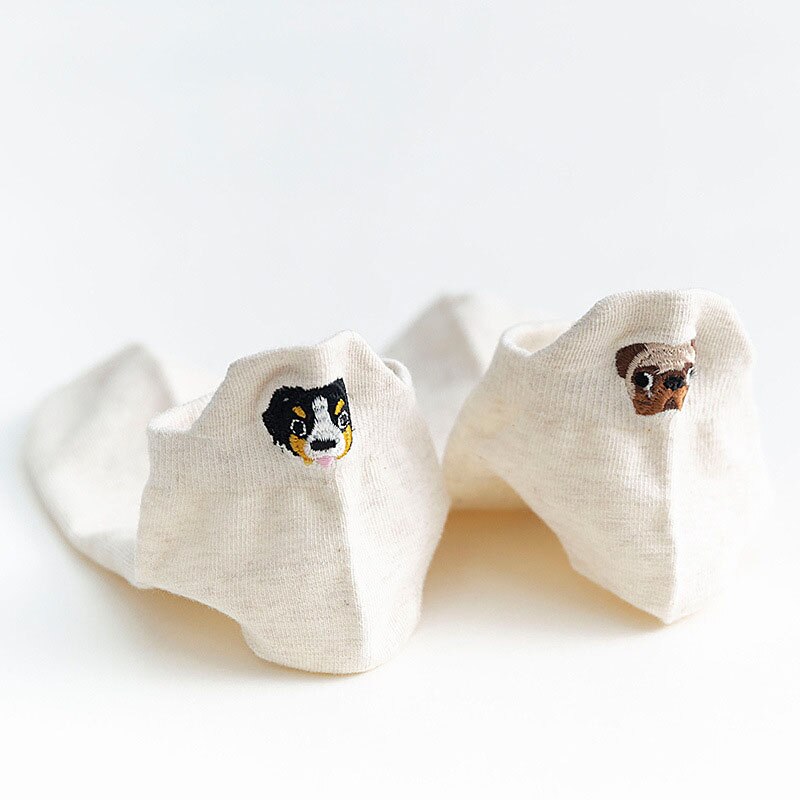 Cat Embroidery Socks Women Girls Kawaii Socks Invisible Cartoon Cotton Thin Boat Socks Cute Breathable Calcetines Summer Sox