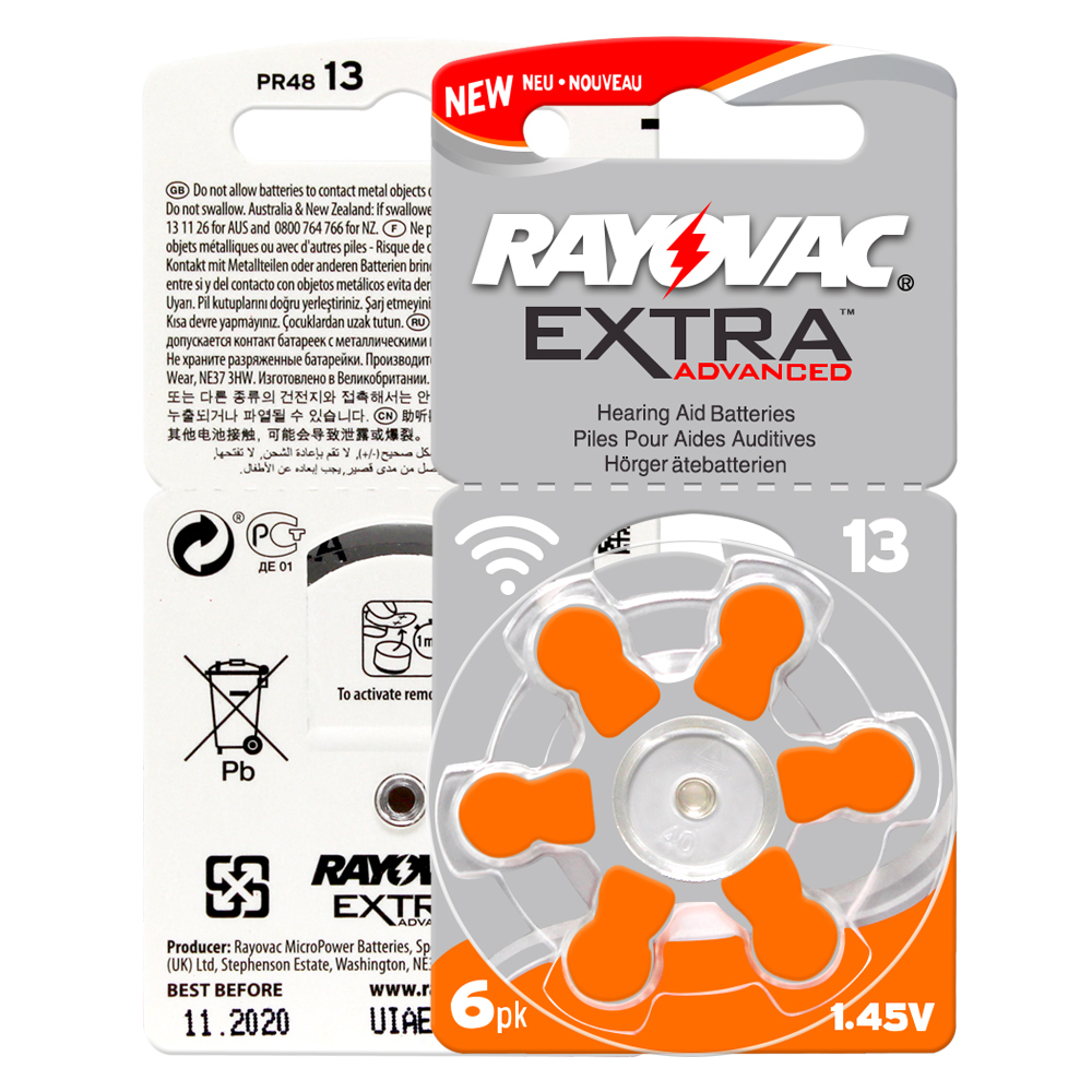 Høreapparat batterier 60 stk  / 1 boks rayovac extra -a13/pr48/s13 zink luft batteri 1.45v størrelse 13 diameter 7.9mm tykkelse 5.4mm