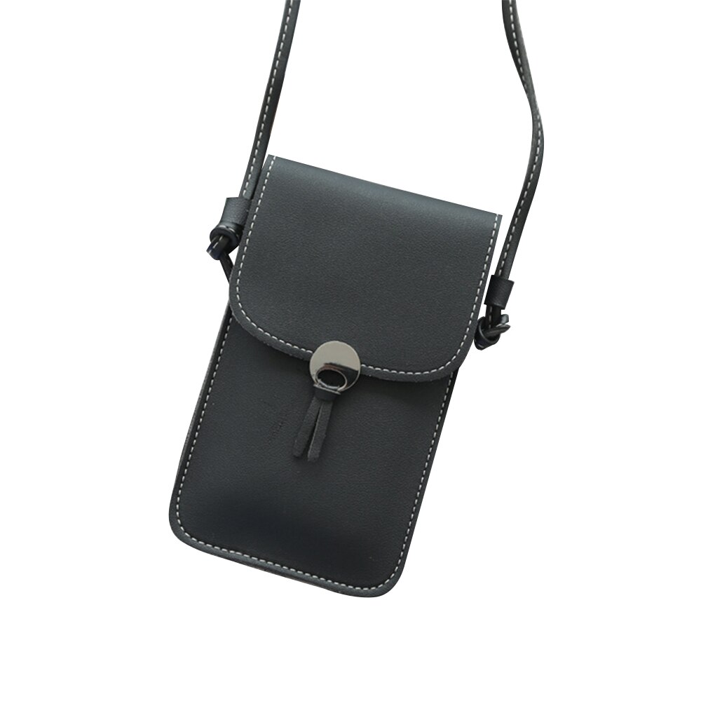 Touch Screen Cell Phone Purse Smartphone Wallet Leather Shoulder Strap Handbag Women Bag for 11 Samsung S10 Huawei P20: Black PU belt