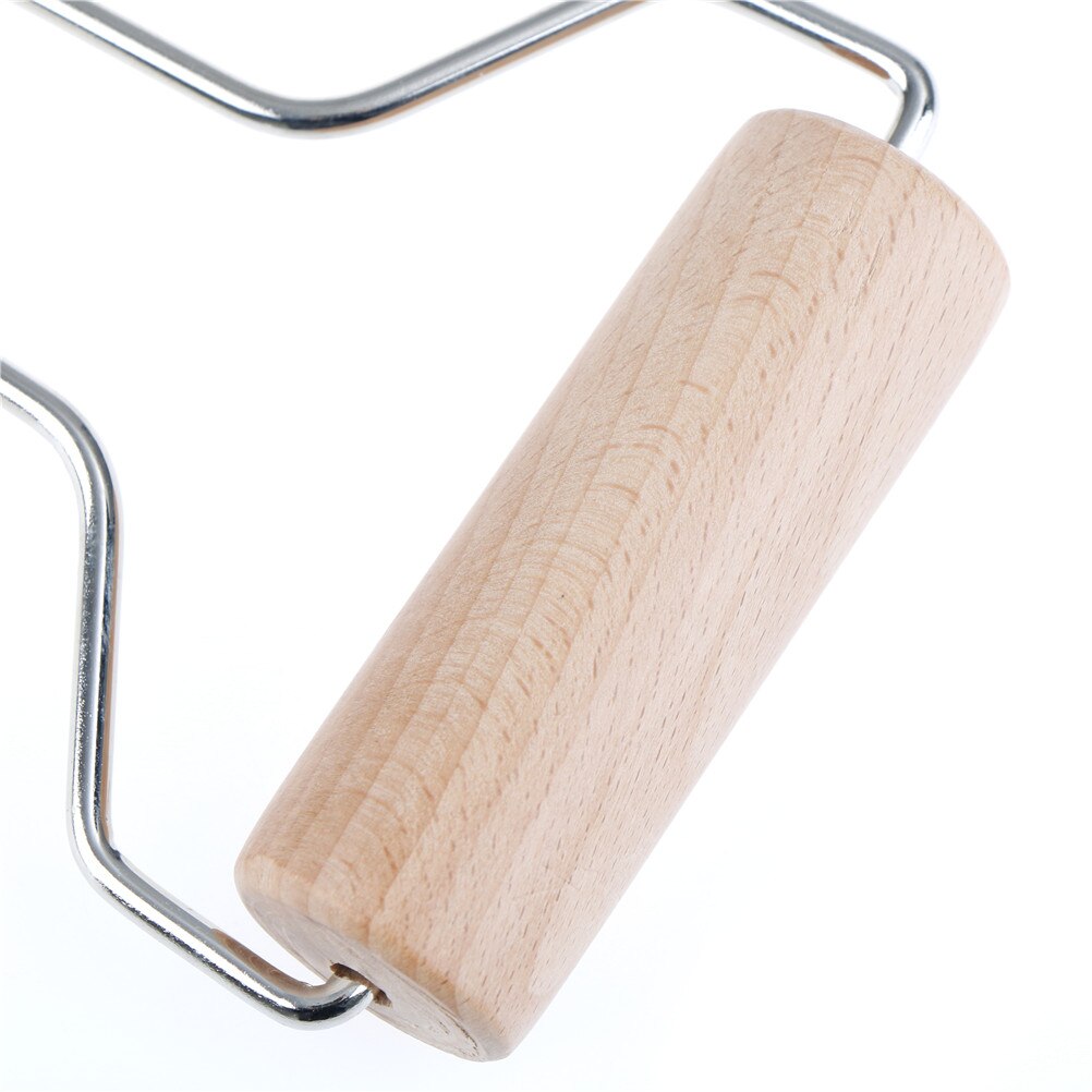 1Pc 15*8.3cm Wood Clay Roller Pottery Rolling Pin Modelling Tool Stainless Steel Handle Tool