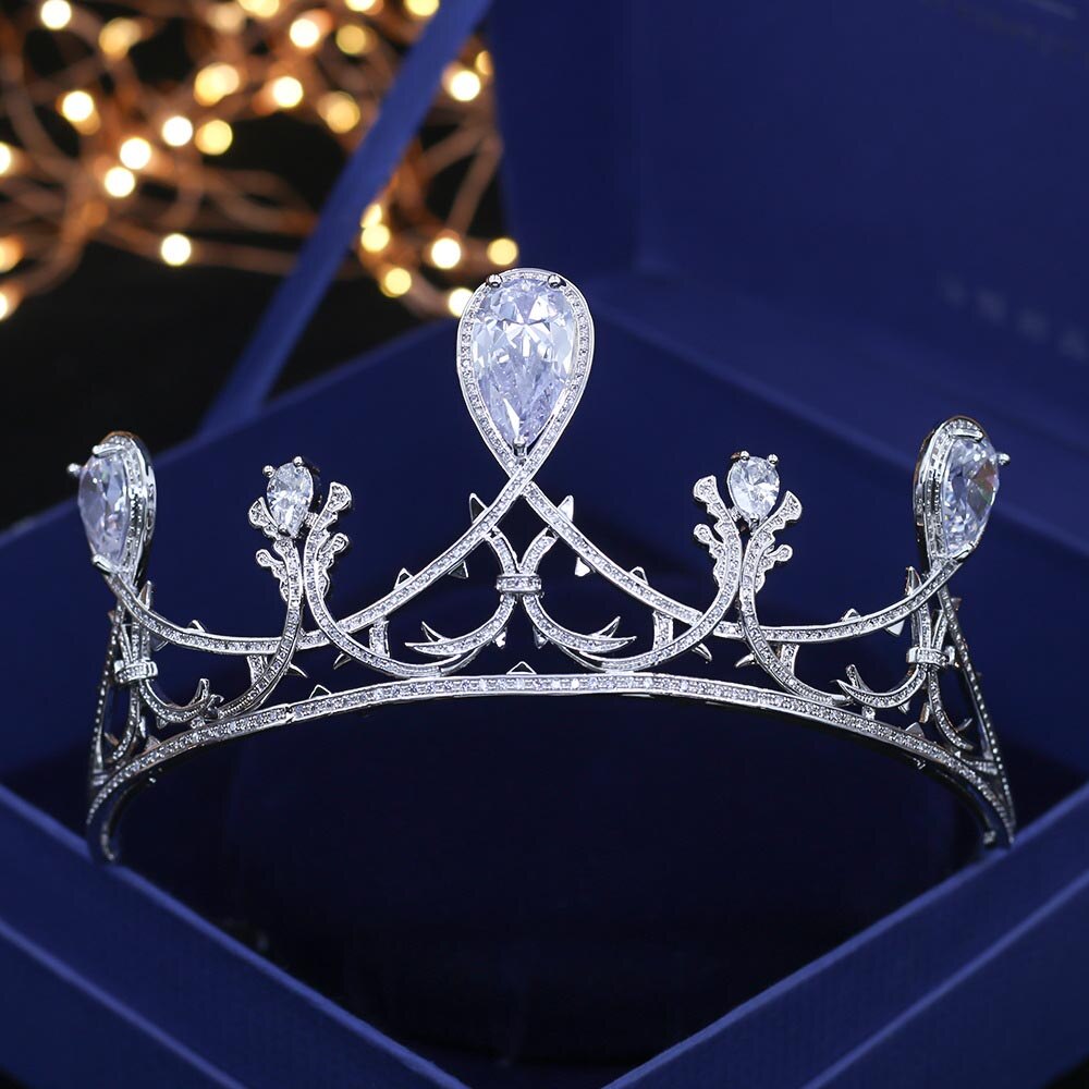 Red Trees Brand Wedding Hair Accessories Luxury Sparkly AAA Cubic Zircon Queen Crown Head Tiaras Jewelry: Default Title