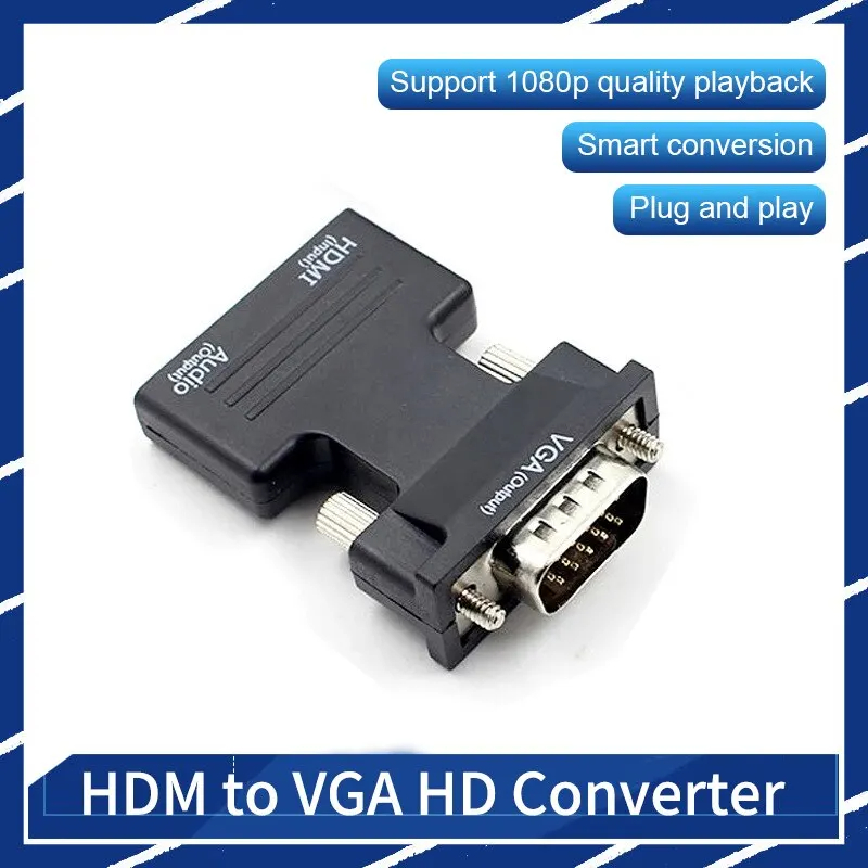 NNBILI HDMI-compatible Female To VGA Male Converter Adapter with 3.5mm Audio Cable for PS4 Monitor Projector PC Laptop 1080P