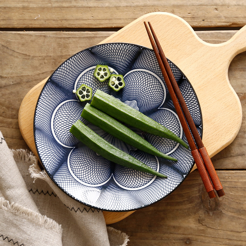 Plato japonés de 8- pulgadas de cerámica esmaltada, plato de estilo europeo con verduras de colores, conciso, para el hogar, pequeño plato para filete.