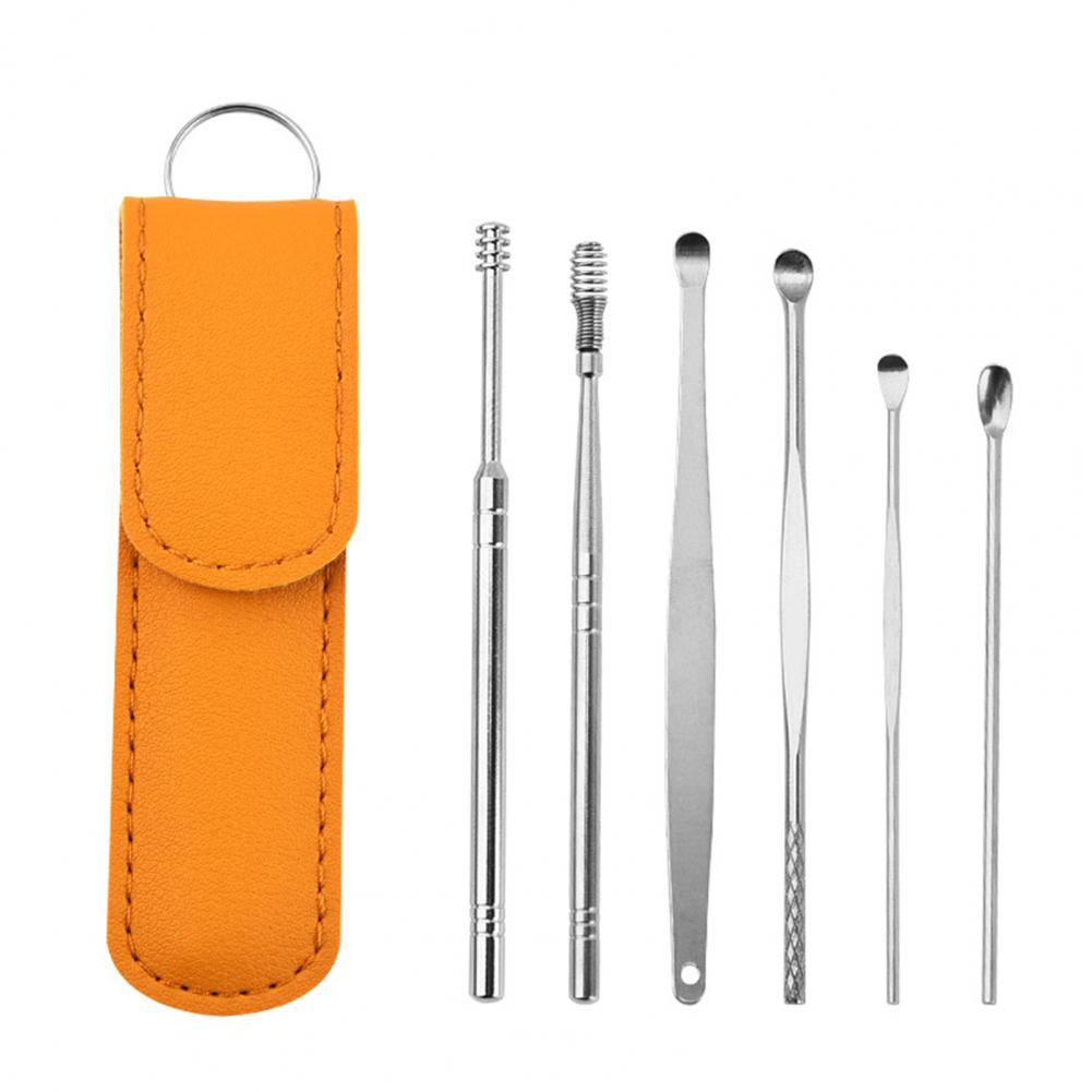 🔥Cure-oreille en acier inoxydable, 5 pièces, cure-oreille, dissolvant, Curette, nettoyeur, soins, cuillère, outil de nettoyage des oreilles: Ivoire