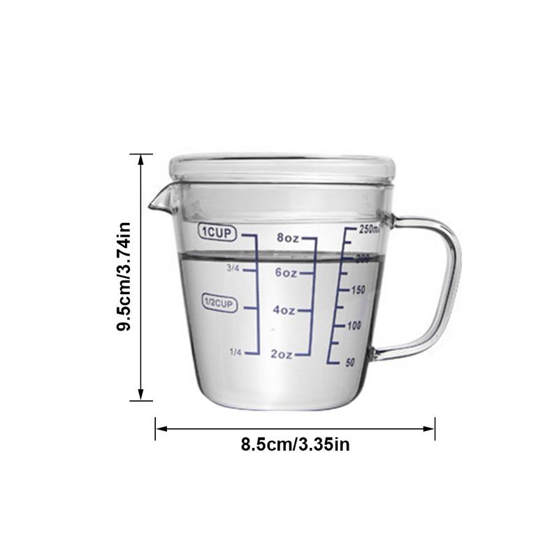 High Borosilicate Heat-resistant Glass Measuring Cup Children's Milk Cup With Scale Microwave Transparent Scale Cup With Lid: 250ml