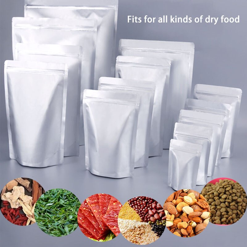 50pcs Mylar Bags Reusable Sealing Sealable Ziplock Package Bags Light Moisture Proof Food Storage Reclosable Lock Packing Bag