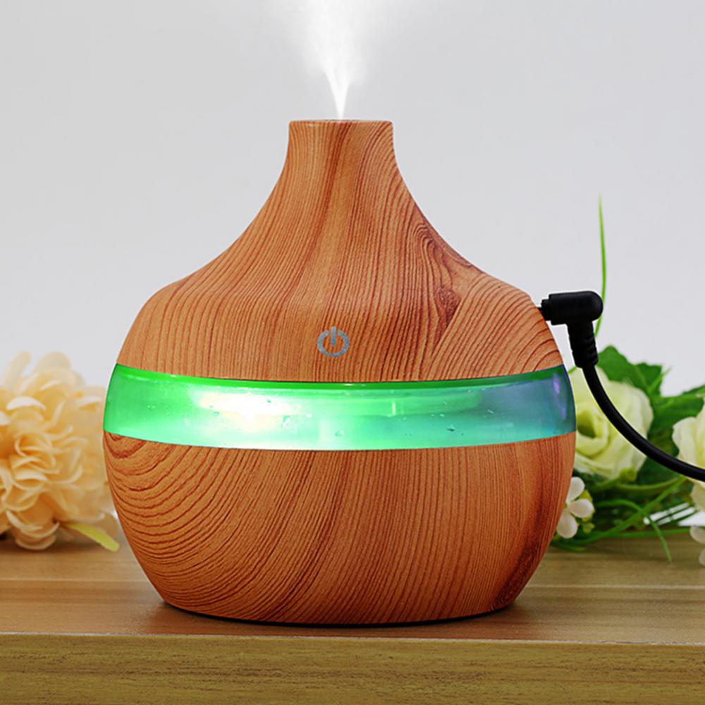 Wood Grain USB 300ml Air Humidifier Aromatherapy Aroma Essential Oil Diffuser with LED Light Mist Maker Colorful