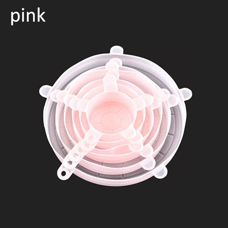 Tapas elásticas de silicona reutilizables, tapa universal de silicona para envolver alimentos, tapa para cuenco, tapa para olla, tapa de sellado, sartén, tapones de cocina, 6 uds.: pink 2