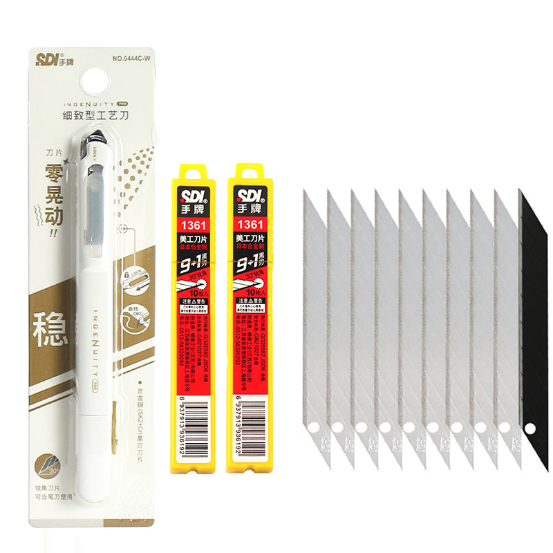 Nóż robić cięcia winylu Nóż uniwersalny bez drgania Naklejki samochodowe Naklejki 9mm 30 ° Kieszonkowy nóż rzemieślniczy Widnow Narzędzie robić cięcia folii zaciemniającej: Srebrny