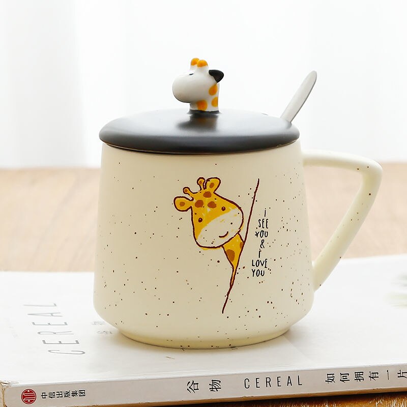 Giraffe Heat-resistant Mug Cartoon with Lid 400ml Cup Kitten Coffee Cup Travel Mug Ceramic Mugs Office Drinkware: B