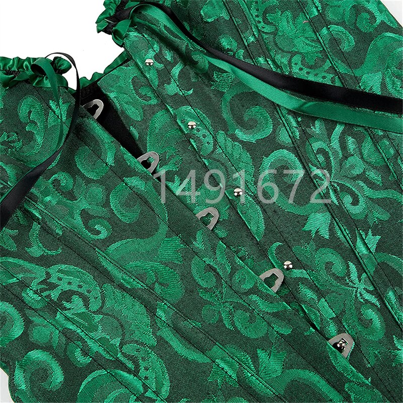 Grønn korsett topp bustier sexy kvinner & #39 pluss størrelse overbust korselt bluse blonder opp floral gotisk brokade vintage middelalder