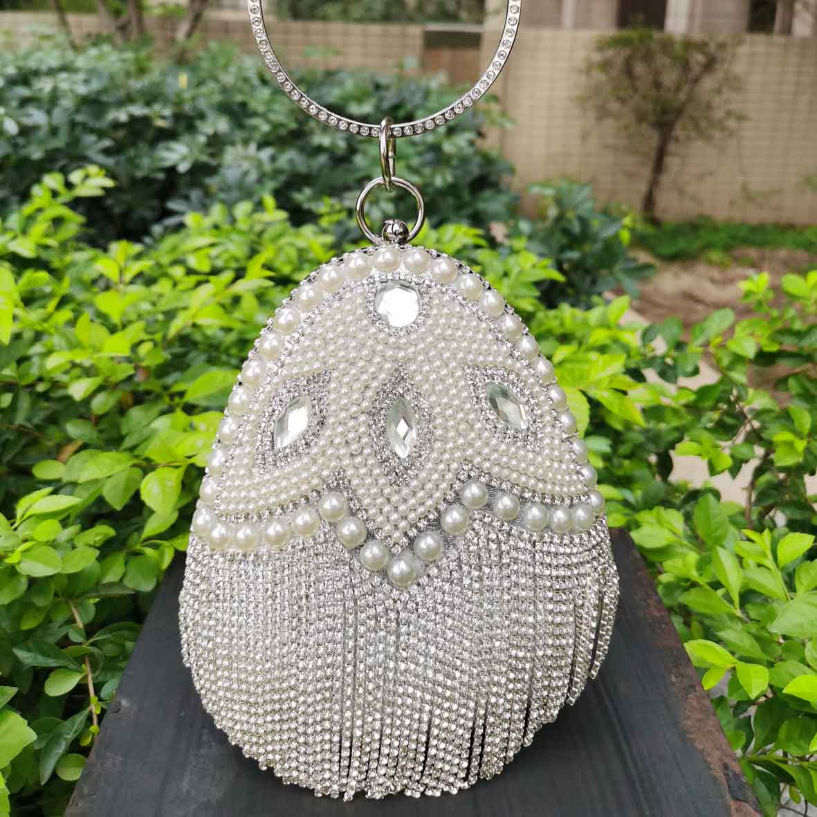 Sac de soirée ours blanc pour femmes, pochette avec pompon en cristal, bourse de fête, moins cher, M30,: Silver