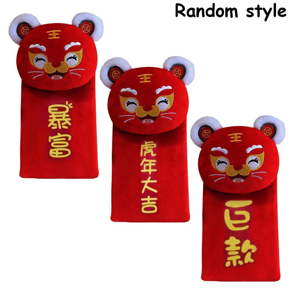 2022 Chinese Jaar Decoratie Speelgoed Rode Feestelijke Tijger Mascotte Pluche Kleine Tijger Messenger Bag Portemonnee Knuffel